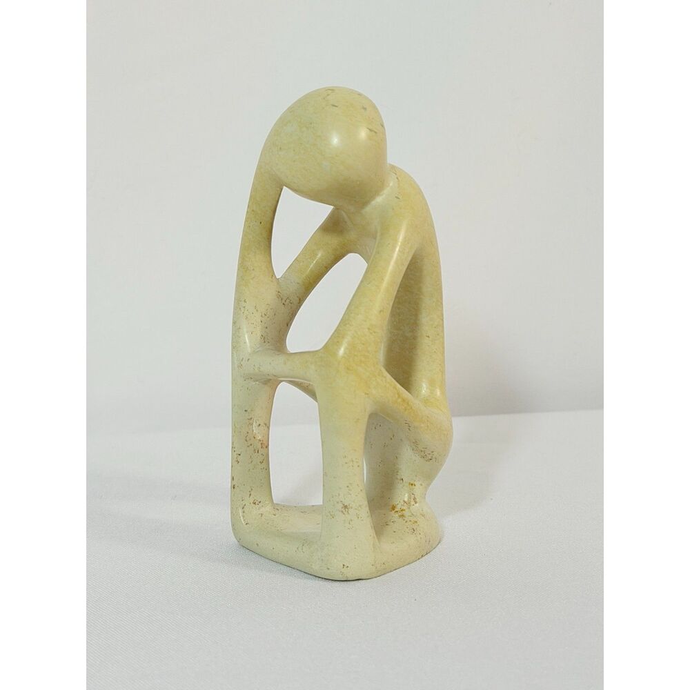 Vintage Soapstone "The Thinker" Man Hand Made in Kenya Figurine Decor 4"